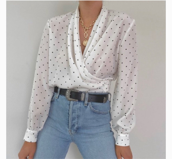 TanJay Tops - Tan Jay White Blouse with Black Diamond Pattern with Side Gathering